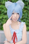 bikini_top blue_hair camisole choco_(ii) cosplay hairbow kawashiro_nitori swimsuit touhou rating:Safe score:1 user:nil!