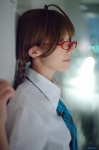 ahoge akizuki_ritsuko blouse chamaro cosplay glasses idolmaster school_uniform tie twin_braids rating:Safe score:1 user:nil!