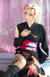 blonde_hair boots cosplay fishnet_stockings gintama kimono kon thighhighs tsukuyo rating:Safe score:0 user:nil!