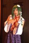 blouse bound cleavage cosplay detached_sleeves green_hair hanamura_misaki kochiya_sanae miko open_clothes rope skirt touhou touhou_kinbauchou rating:Safe score:0 user:nil!