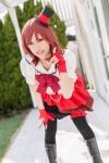 blouse boots bow cosplay fingerless_gloves garters gloves love_live!_school_idol_project miniskirt natsu nishikino_maki red_hair skirt thighhighs tiered_skirt top_hat rating:Safe score:0 user:pixymisa