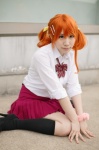 anjou_naruko ano_hi_mita_hana_no_namae_wo_bokutachi_wa_mada_shiranai blouse cosplay hair_clips kneesocks orange_hair pleated_skirt saki school_uniform skirt twintails rating:Safe score:1 user:nil!