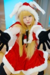 animal_ears blonde_hair boots bunny_ears cosplay dress gloves neon original santa_costume stocking_cap thighhighs zettai_ryouiki rating:Safe score:0 user:nil!