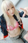 bikini_top blonde_hair cleavage cosplay jacket macross macross_frontier open_clothes sheryl_nome swimsuit trousers wakame rating:Safe score:0 user:nil!