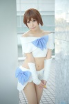 cosplay croptop detached_sleeves hagiwara_yukiho idolmaster_2 maiko_(ii) pantyhose sheer_legwear shorts rating:Safe score:0 user:nil!