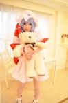 blue_hair cosplay dress hat remilia_scarlet shizuku socks stuffed_animal teddy_bear touhou touhou_muge_youji wings rating:Safe score:2 user:nil!