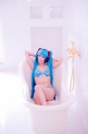 aqua_hair bathroom bathtub bikini cleavage cosplay hatsune_miku headset mashiro_yuki project_diva swimsuit twintails vocaloid rating:Safe score:0 user:nil!