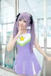cheerleader_uniform cosplay hairbows hiiragi_kagami hoshino_kana lucky_star pleated_skirt purple_hair skirt twintails rating:Safe score:0 user:pixymisa