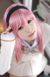 bow cosplay hairband miniskirt okuwaka_tsubomi pantyhose pink_hair school_uniform shirayuki_himeno skirt strawberry_panic! sweater rating:Safe score:3 user:nil!