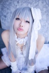 camisole cleavage cosplay fingerless_gloves fishnet_stockings gloves original root skirt thighhighs top_hat white_hair rating:Safe score:4 user:xkaras