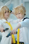 blonde_hair blouse cosplay crossplay dress_shirt gun hairbow hatomune hoodie kagamine_len kagamine_rin shorts souki_ryou tagme_song tie trousers vocaloid rating:Safe score:0 user:nil!