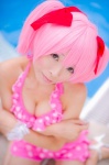 bikini_top cleavage cosplay hair_ribbons kaname_madoka mashiro_yuki miniskirt pink_hair pool puella_magi_madoka_magica skirt swimsuit twintails rating:Safe score:1 user:nil!