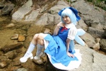 blue_hair cirno cosplay dress hairbow kneehighs lenfried striped touhou wings rating:Safe score:0 user:nil!