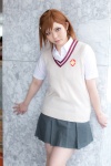 blouse caramel_eyes cosplay misaka_mikoto red_hair rinto_(ii) skirt sweater to_aru_kagaku_no_railgun rating:Safe score:0 user:pixymisa