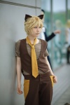 animal_ears blonde_hair cat_ears cosplay crossplay hatomune kagamine_len tie trousers tshirt vest vocaloid rating:Safe score:0 user:nil!