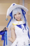 blue_hair cape cosplay detached_sleeves dress fingerless_gloves gloves hair_ribbons hatsune_miku necoco twintails vocaloid witch_hat yuki_miku rating:Safe score:0 user:nil!