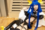 ao bikini_bottom blue_hair bodysuit bow choker cosplay dizzy guilty_gear hairbows red_eyes swimsuit tail thighhighs wings rating:Safe score:0 user:pixymisa