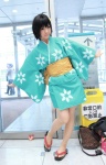 ahoge araragi_tsukihi bakemonogatari cosplay hair_clip kousaka_yun nisemonogatari pantyhose sheer_legwear yukata rating:Safe score:0 user:pixymisa