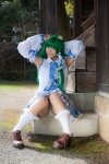 cosplay detached_sleeves green_hair kochiya_sanae lenfried miniskirt skirt socks touhou rating:Safe score:0 user:nil!