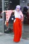 cosplay detached_sleeves hakama hanyuu higurashi_no_naku_koro_ni horns miko nogizaka_kura purple_hair yukata rating:Safe score:0 user:nil!