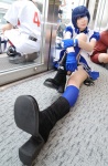 apron blue_hair boots cosplay eyepatch gloves handcuffs ikkitousen kneehighs maid maid_uniform namada pantyhose ryomou_shimei rating:Safe score:1 user:nil!