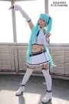 aqua_hair cosplay detached_sleeves garter_belt hair_ribbons hatsune_miku microphone miniskirt nei project_diva skirt thighhighs twintails vocaloid zettai_ryouiki rating:Safe score:0 user:pixymisa