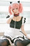animal_ears apron cat_ears chains cleavage collar cosplay dress faris_nyannyan hairband maid maid_uniform miiko pink_hair steins;gate thighhighs twintails zettai_ryouiki rating:Safe score:3 user:pixymisa