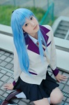 angel_beats! blazer blouse blue_hair cosplay kneesocks nagisa pleated_skirt school_uniform skirt tenshi_(angel_beats!) rating:Safe score:0 user:nil!