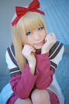blonde_hair blue_eyes cosplay dress hairbow haruka jacket toshino_kyoko yuruyuri rating:Safe score:1 user:pixymisa