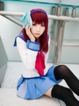angel_beats! ayano_yuura cosplay hairband nakamura_yuri pleated_skirt red_hair sailor_uniform school_uniform skirt thighhighs zettai_ryouiki rating:Safe score:3 user:xkaras