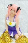 cheerleader_uniform cleavage cosplay dress hair_ribbons kobayakawa_yutaka lucky_star pantyhose pink_hair pom_poms saori socks twintails rating:Safe score:1 user:nil!