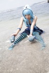 asakura_kana beach blue_hair cleavage cosplay croptop gundam msm-07_z'gok ocean pleated_skirt skirt striped tank_top thighhighs wet zettai_ryouiki rating:Safe score:0 user:nil!
