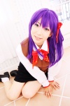 blouse cosplay fate/series fate/stay_night hair_ribbons matou_sakura purple_hair sachi_budou school_uniform skirt socks vest rating:Safe score:0 user:nil!