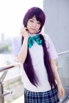 blouse bowtie cosplay green_eyes hair_scrunchies ichinomiya_kanna love_live!_school_idol_project pleated_skirt purple_hair skirt tojo_nozomi twintails rating:Safe score:0 user:pixymisa