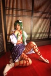 blouse bound cleavage cosplay detached_sleeves green_hair hanamura_misaki kochiya_sanae miko open_clothes rope skirt socks touhou touhou_kinbauchou rating:Safe score:0 user:nil!