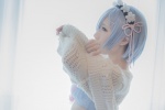 blue_hair bra cosplay dress dress_lift fleia fleia_oni_ga_katteru? hairband rem_(re:zero) re:zero sweater_dress rating:Safe score:0 user:nil!