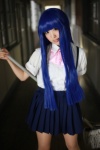 blouse blue_hair cosplay furude_rika higurashi_no_naku_koro_ni jumper pantyhose school_uniform sheer_legwear tsun rating:Safe score:0 user:nil!