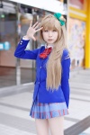blazer blonde_hair blouse cosplay hairbow jyeri love_live!_school_idol_project minami_kotori pleated_skirt school_uniform side_ponytail skirt rating:Safe score:0 user:nil!