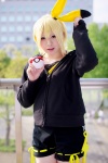 blonde_hair blouse cosplay mouse_ears omi pikachu pokeball pokemon shorts track_jacket rating:Safe score:0 user:pixymisa