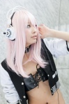 choker cosplay headphones jacket nakko nitro_super_sonic pink_eyes pink_hair super_soniko tubetop rating:Safe score:0 user:pixymisa