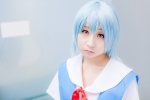 ayanami_rei blouse blue_hair cosplay jumper mei neon_genesis_evangelion pink_eyes ribbon_tie rating:Safe score:0 user:pixymisa