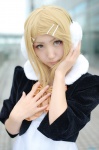 blonde_hair cosplay dress ear_muffs hair_clips jacket kagamine_rin pantyhose tagme_song uu vocaloid rating:Safe score:0 user:nil!