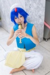 ai_(vi) aladdin_(magi) blue_eyes blue_hair cosplay crossplay flute magi:_the_labyrinth_of_magic necklace trousers tubetop turban vest rating:Safe score:0 user:pixymisa