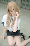 blonde_hair blouse cosplay glasses kiryuu_moeka makise_anji miniskirt pantyhose skirt steins;gate rating:Safe score:5 user:nil!