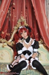 airi apron bed cleavage cosplay dress hairband happa_kyoukan_to_pantsu_meido maid maid_uniform panties queen's_blade red_hair saku thighhighs twintails rating:Safe score:1 user:nil!