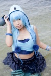 asakura_kana beach blue_hair cosplay croptop gundam msm-07_z'gok ocean pleated_skirt skirt striped tank_top thighhighs wet zettai_ryouiki rating:Safe score:0 user:nil!