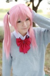ayasaki_remi blouse cosplay hori-san_to_miyamura-kun koka pink_hair pleated_skirt school_uniform skirt sweater twintails rating:Safe score:0 user:nil!