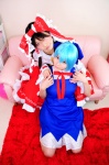 blouse blue_hair cirno cosplay hairbow hakurei_reimu hanausagi_manyu jumper meiji_kokoa miko touhou rating:Safe score:0 user:LittleSweetLoli