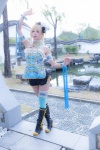 armband ayase_eri blonde_hair blue_legwear boots corset cosplay hello!_aki_love_live_vol_2_~bibi~ itsuki_akira love_live!_school_idol_project ponytail shorts single_thighhigh thighhighs rating:Safe score:0 user:nil!