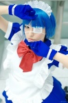 apron blue_hair cosplay dress eyepatch gloves hairband handcuffs ikkitousen maid maid_uniform mai_(ii) ryomou_shimei rating:Safe score:0 user:nil!